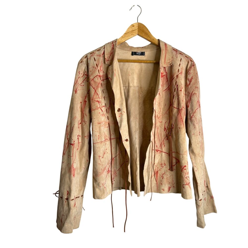 Avant Garde Distressed Italian leather jacket red‎ splatter Tie closure